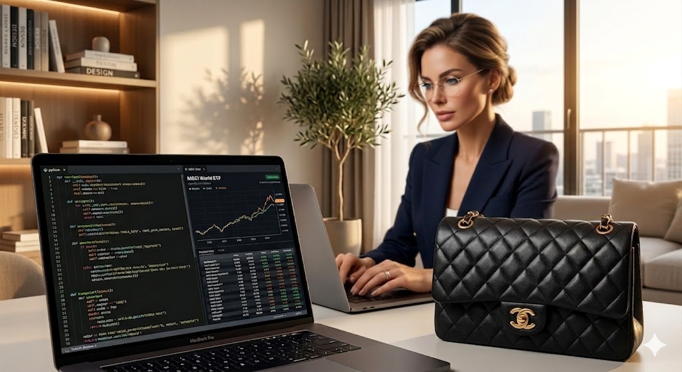 KI-generiertes Bild: MSCI World vs. Luxushandtasche: Welches Investment schlägt den Markt?